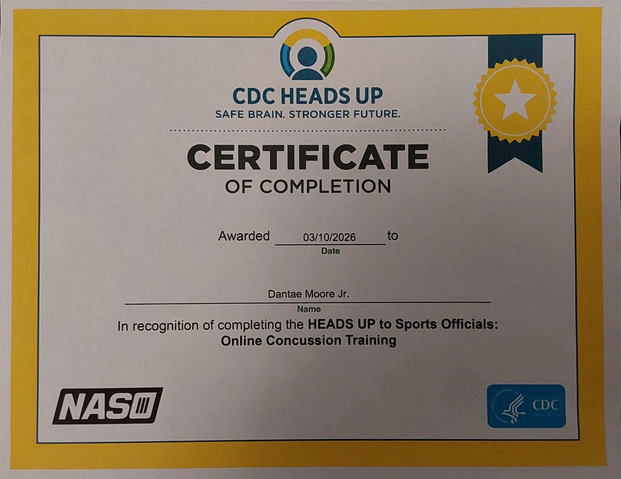 CDC concussion training for sports officials