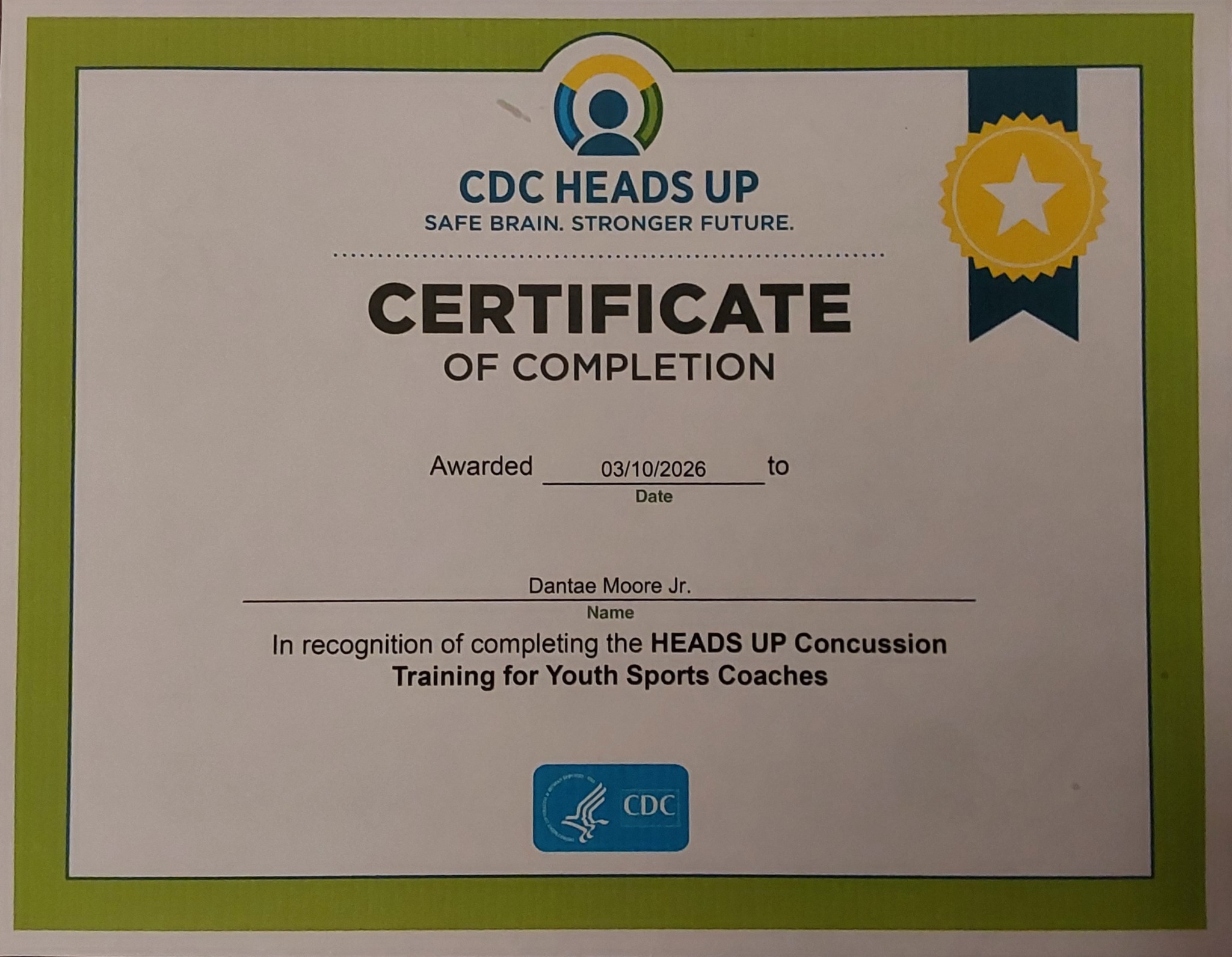 CDC concussion training for athletic trainers