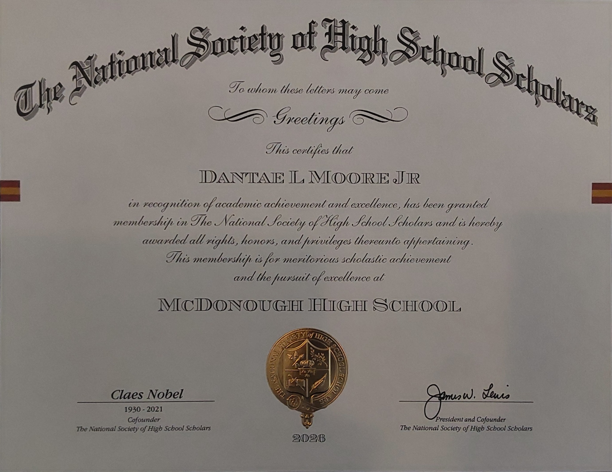 NSHSS 2026 certificate